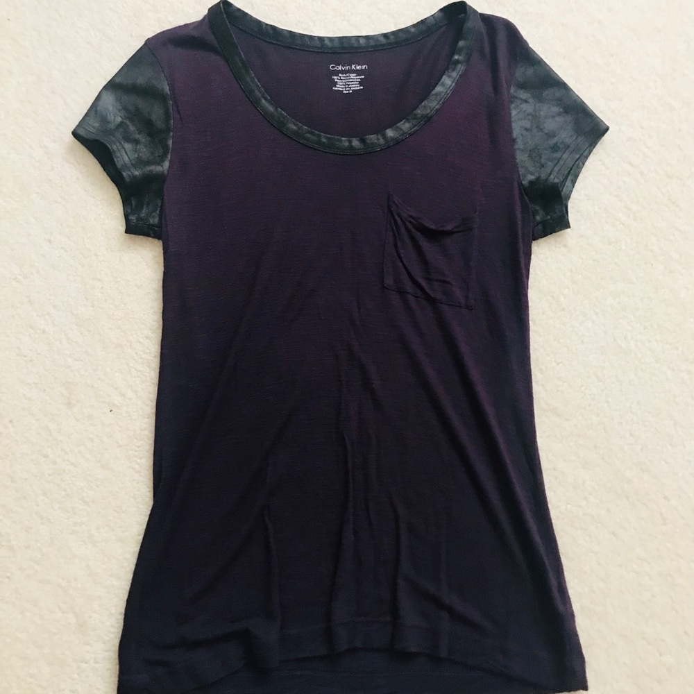 Calvin Klein Tee With Leather Sleeves